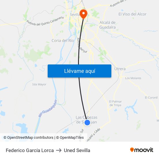 Federico García Lorca to Uned Sevilla map