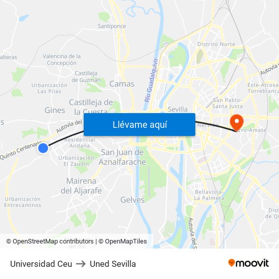 Universidad Ceu to Uned Sevilla map
