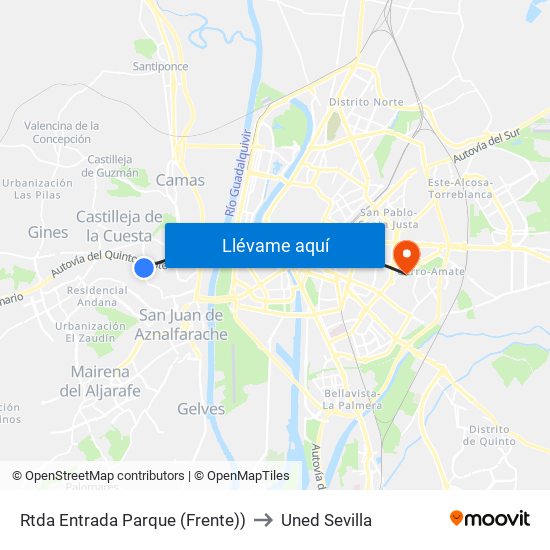 Rtda Entrada Parque (Frente)) to Uned Sevilla map