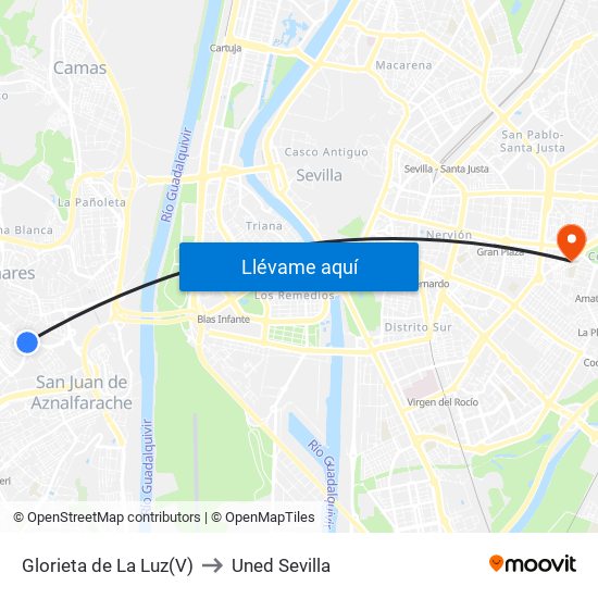 Glorieta de La Luz(V) to Uned Sevilla map