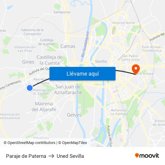 Paraje de Paterna to Uned Sevilla map
