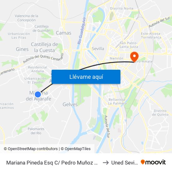 Mariana Pineda Esq C/ Pedro Muñoz Seca to Uned Sevilla map