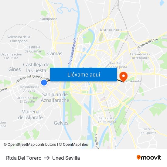 Rtda Del Torero to Uned Sevilla map
