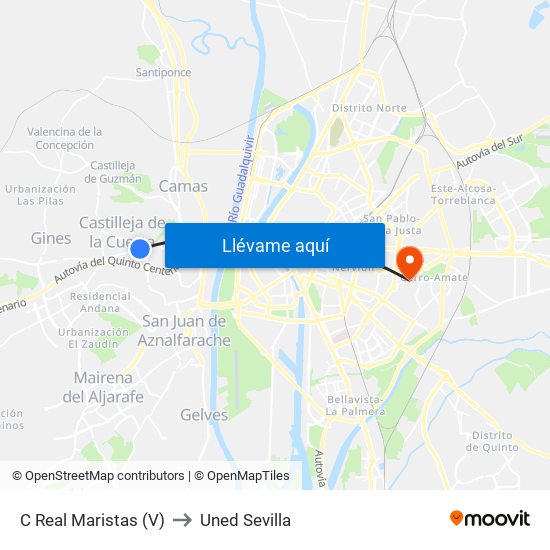 C Real Maristas (V) to Uned Sevilla map
