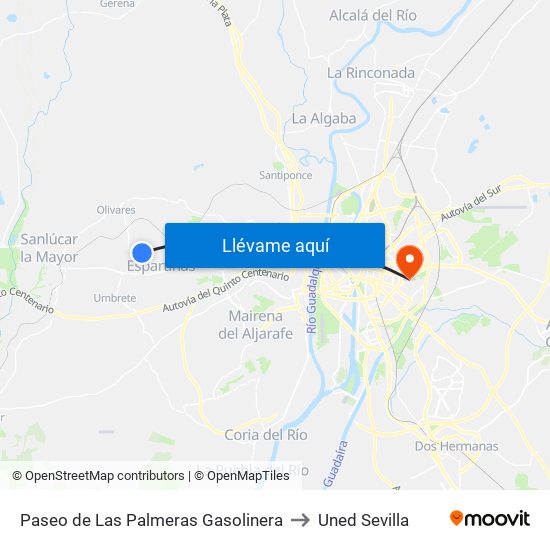 Paseo de Las Palmeras Gasolinera to Uned Sevilla map