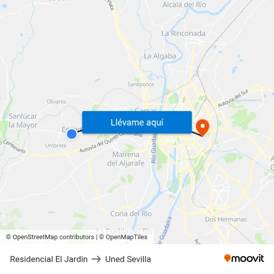 Residencial El Jardin to Uned Sevilla map