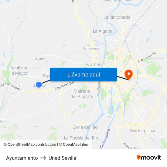 Ayuntamiento to Uned Sevilla map