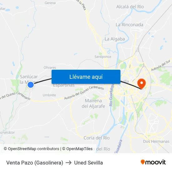 Venta Pazo (Gasolinera) to Uned Sevilla map
