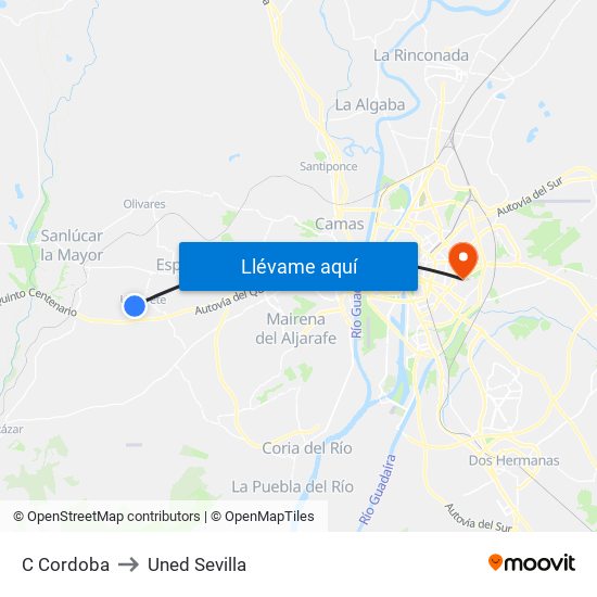 C Cordoba to Uned Sevilla map