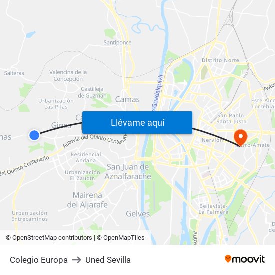 Colegio Europa to Uned Sevilla map