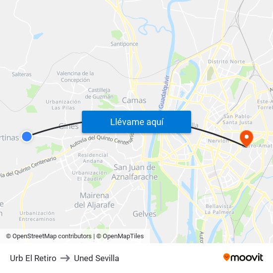Urb El Retiro to Uned Sevilla map