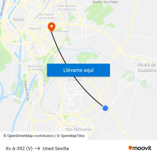 Itv A-392 (V) to Uned Sevilla map