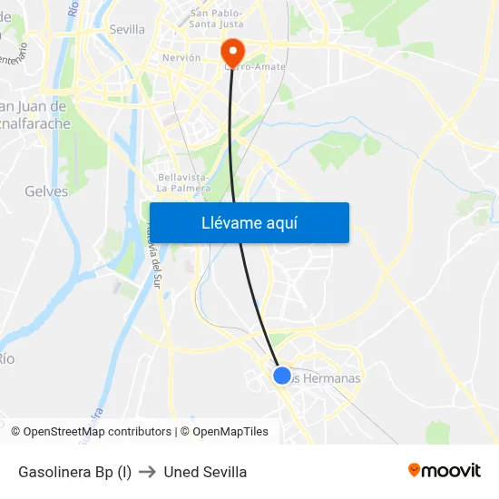 Gasolinera Bp (I) to Uned Sevilla map