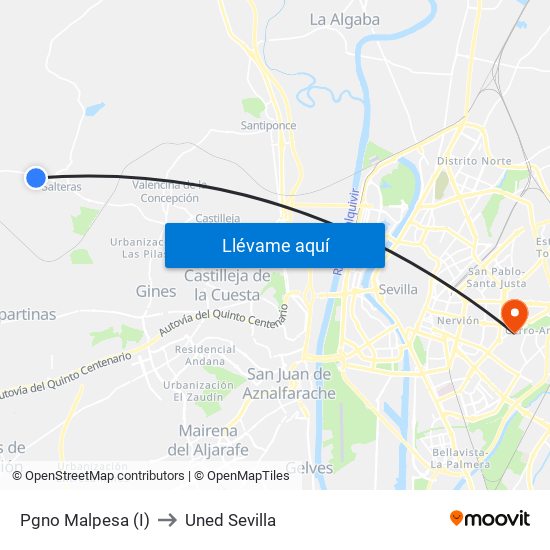 Pgno Malpesa (I) to Uned Sevilla map