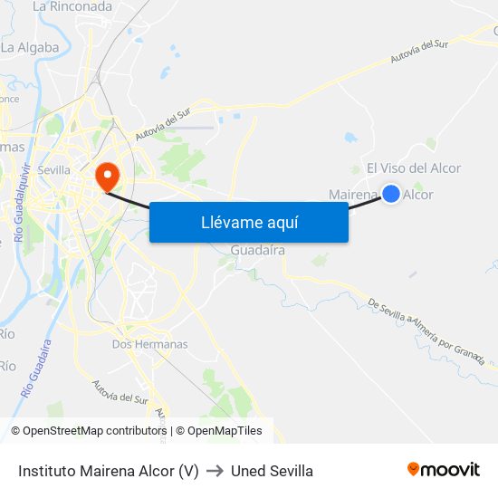 Instituto Mairena Alcor (V) to Uned Sevilla map