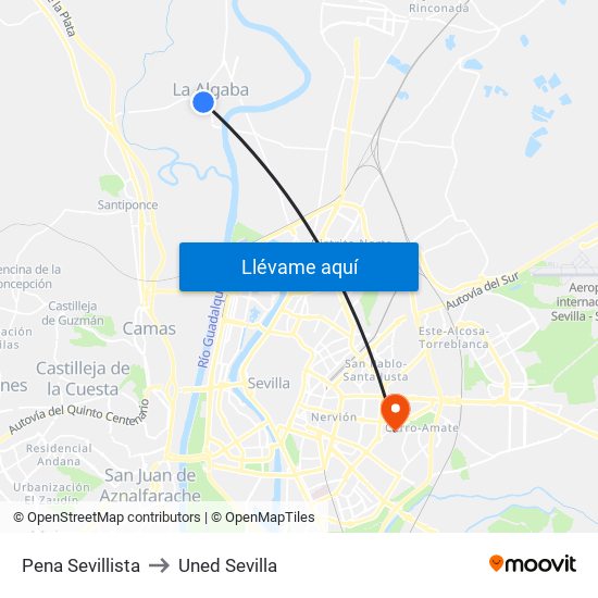Pena Sevillista to Uned Sevilla map