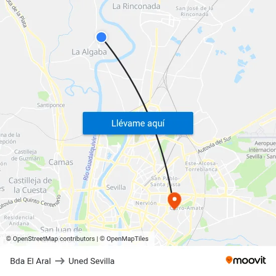 Bda El Aral to Uned Sevilla map