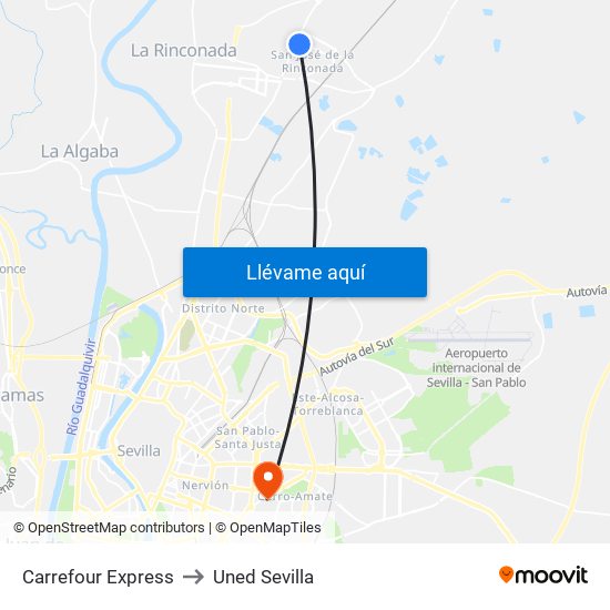 Carrefour Express to Uned Sevilla map