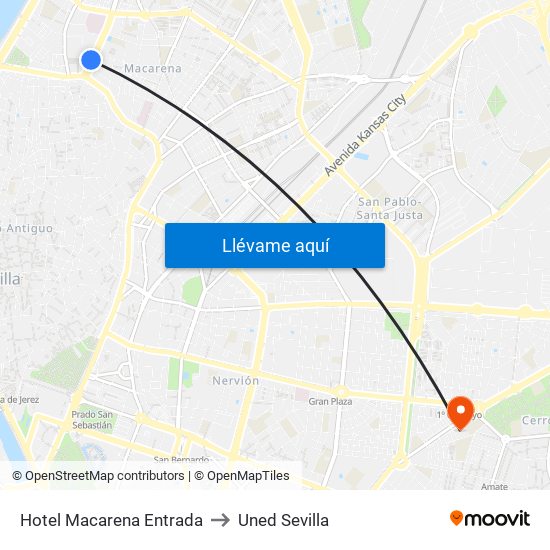 Hotel Macarena Entrada to Uned Sevilla map