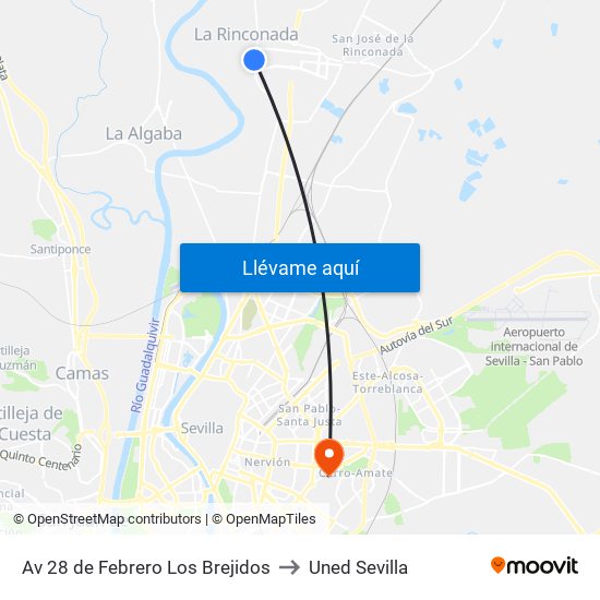 Av 28 de Febrero Los Brejidos to Uned Sevilla map