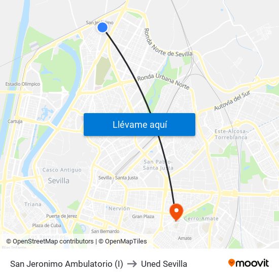 San Jeronimo Ambulatorio (I) to Uned Sevilla map