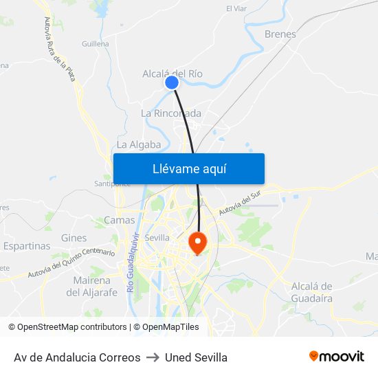Av de Andalucia Correos to Uned Sevilla map