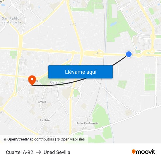 Cuartel A-92 to Uned Sevilla map