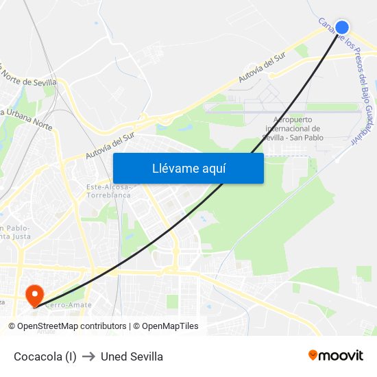Cocacola (I) to Uned Sevilla map