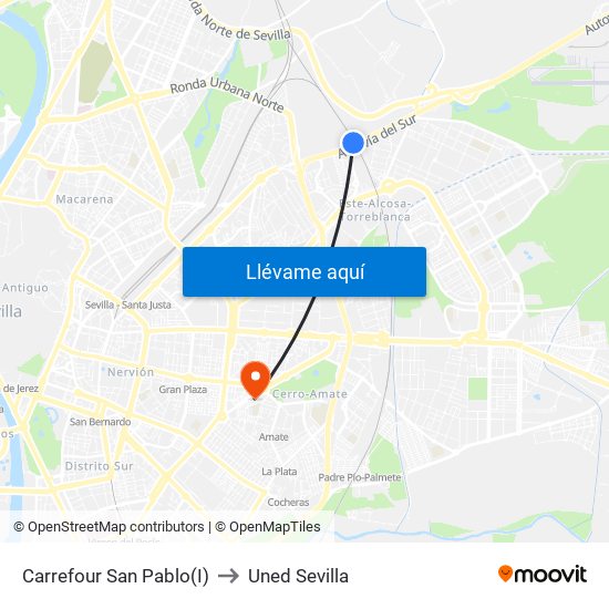 Carrefour San Pablo(I) to Uned Sevilla map