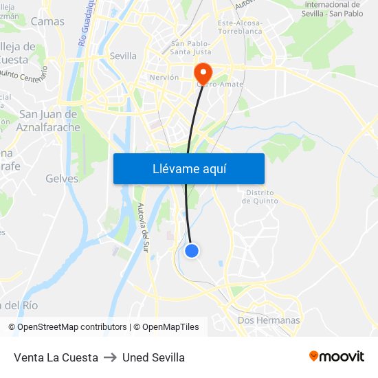 Venta La Cuesta to Uned Sevilla map