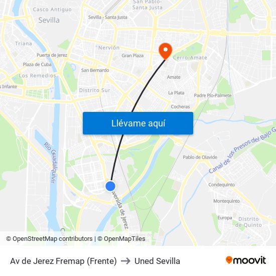 Av de Jerez Fremap (Frente) to Uned Sevilla map