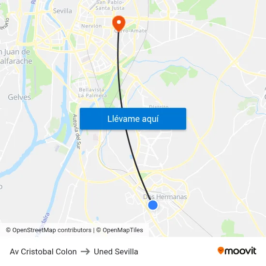 Av Cristobal Colon to Uned Sevilla map