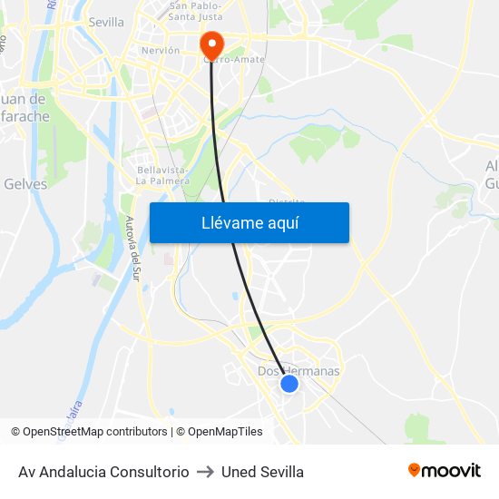 Av Andalucia Consultorio to Uned Sevilla map