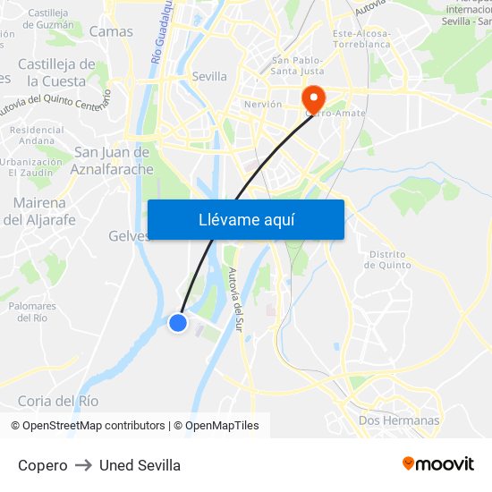 Copero to Uned Sevilla map