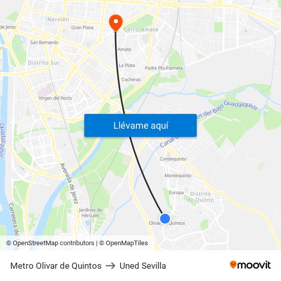 Metro Olivar de Quintos to Uned Sevilla map
