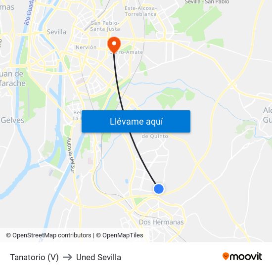 Tanatorio (V) to Uned Sevilla map