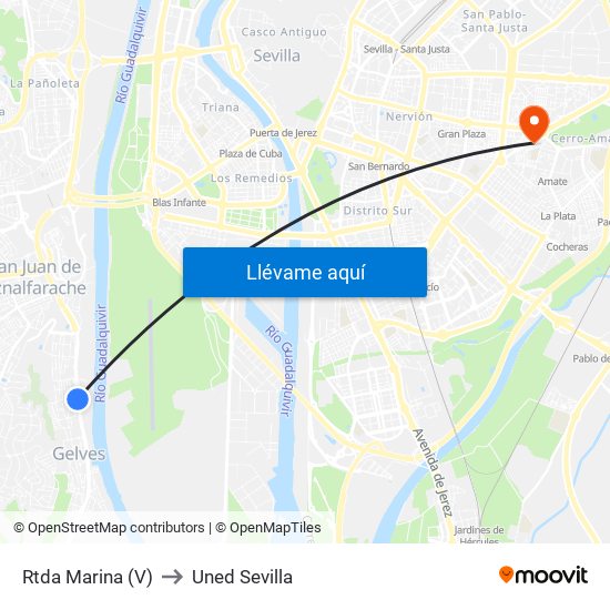 Rtda Marina (V) to Uned Sevilla map