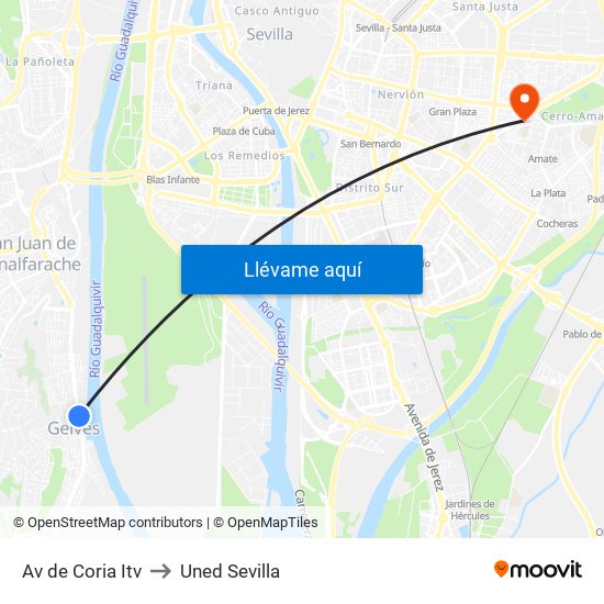Av de Coria Itv to Uned Sevilla map