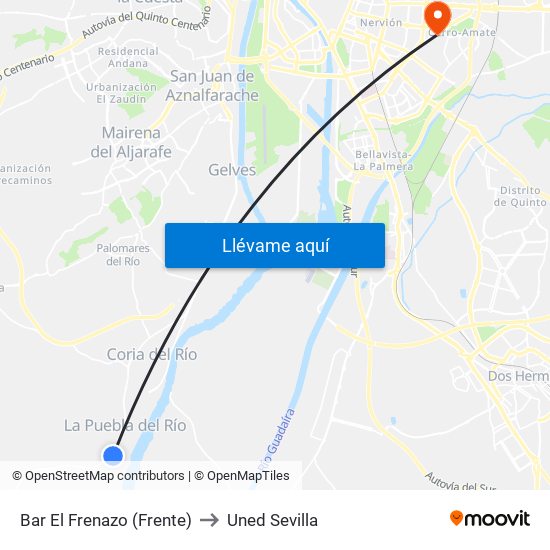 Bar El Frenazo (Frente) to Uned Sevilla map