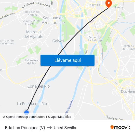 Bda Los Principes (V) to Uned Sevilla map
