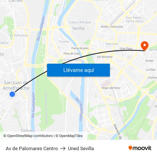 Av de Palomares Centro to Uned Sevilla map