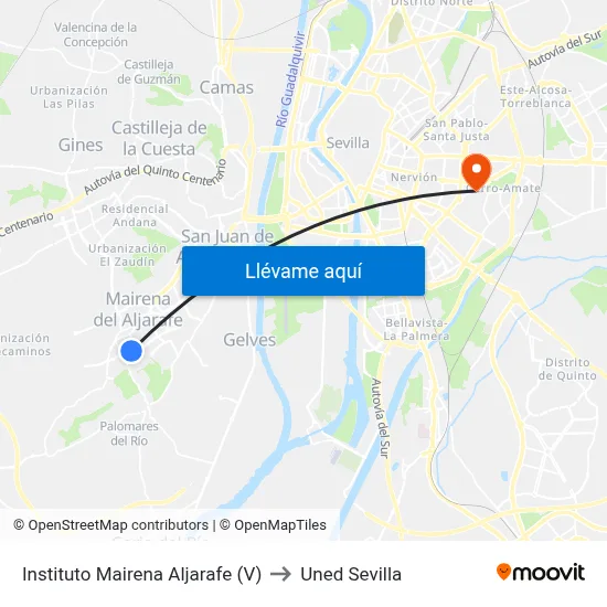 Instituto Mairena Aljarafe (V) to Uned Sevilla map