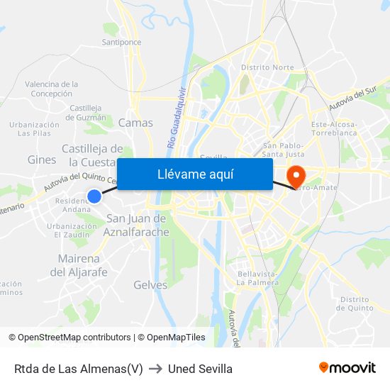 Rtda de Las Almenas(V) to Uned Sevilla map