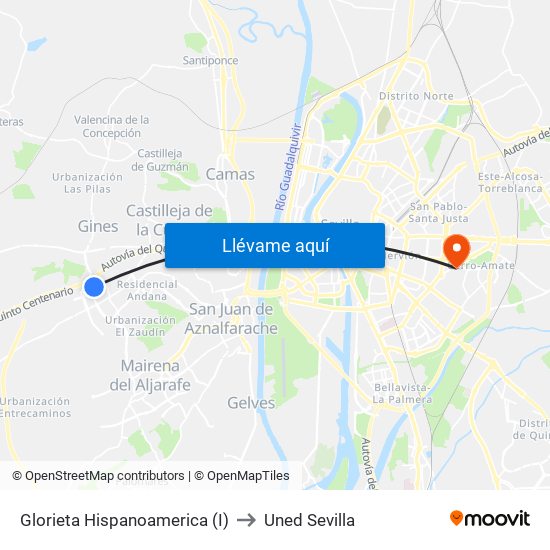 Glorieta Hispanoamerica (I) to Uned Sevilla map