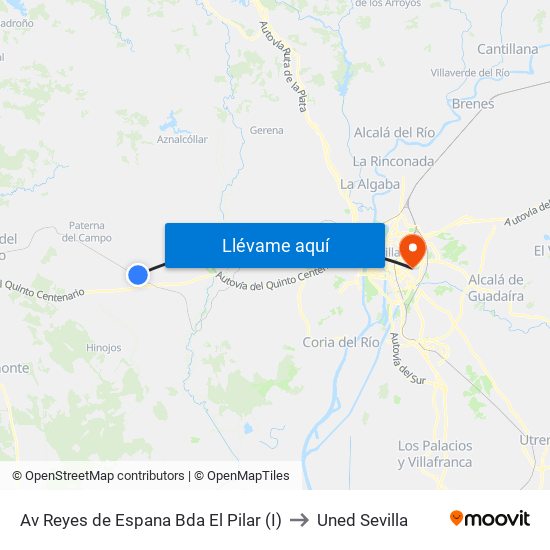 Av Reyes de Espana Bda El Pilar (I) to Uned Sevilla map