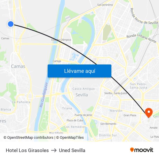 Hotel Los Girasoles to Uned Sevilla map