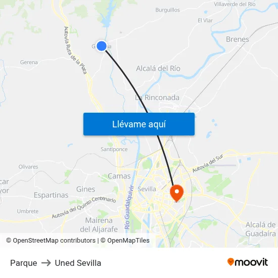 Parque to Uned Sevilla map