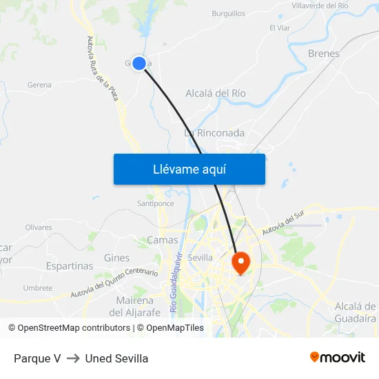 Parque V to Uned Sevilla map