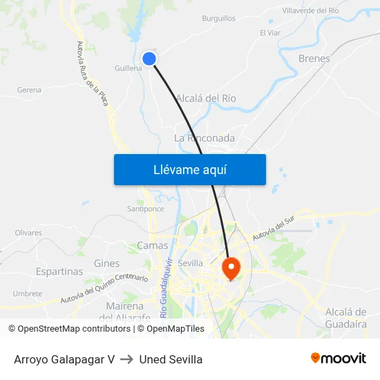 Arroyo Galapagar V to Uned Sevilla map