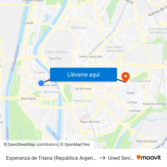 Esperanza de Triana (Republica Argentina) to Uned Sevilla map